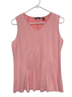 H By Halston Coral Pink White Sleeveless Top Women’s Medium Pleated Flounce
